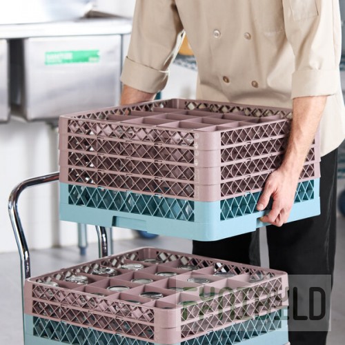 Noble Warewashing 20-Compartment Gray Full-Size Glass Rack with 4 Brown Extenders