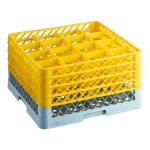 Noble Warewashing 16-Compartment Gray Full-Size Glass Rack with 4 Yellow Extenders Noble Warewashing 16-Compartment Gray Full-Size Glass Rack with 4 Yellow Extenders