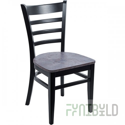 BFM Seating Berkeley Black Beechwood Ladder Back Side Chair with Relic Rustic Copper Seat