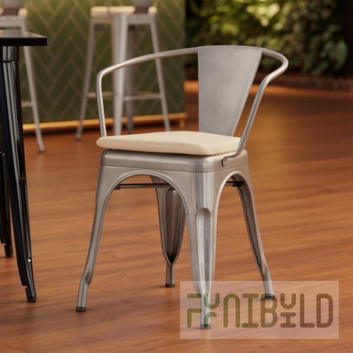 Lancaster Table & Seating Alloy Silver Indoor Arm Chair with Tan Fabric Magnetic Cushion
