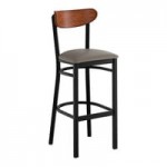 Lancaster Table & Seating Boomerang Black Finish Chair with Dark Gray Vinyl Seat and Antique Walnut Wood Back