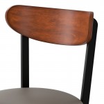 Lancaster Table & Seating Boomerang Black Finish Chair with Dark Gray Vinyl Seat and Antique Walnut Wood Back