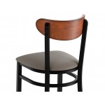 Lancaster Table & Seating Boomerang Black Finish Chair with Dark Gray Vinyl Seat and Antique Walnut Wood Back