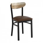Lancaster Table & Seating Boomerang Black Finish Chair with Dark Gray Vinyl Seat and Antique Walnut Wood Back