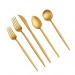 Acopa Odin Black 18/8 Brushed Stainless Steel Extra Heavy Weight Forged Flatware 5-Piece Set - Sample