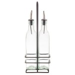 TableCraft Gemelli 8.5 oz. Green Tinted Glass Oil and Vinegar Cruet Set with Black Rack - 6/Case TableCraft Gemelli 8.5 oz. Green Tinted Glass Oil and Vinegar Cruet Set with Black Rack - 6/Case