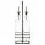 TableCraft Gemelli 8.5 oz. Green Tinted Glass Oil and Vinegar Cruet Set with Black Rack - 6/Case TableCraft Gemelli 8.5 oz. Green Tinted Glass Oil and Vinegar Cruet Set with Black Rack - 6/Case