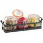 Cal-Mil 3335-13 Black Rustic Jar Condiment Display with 17 oz. Jars - 12 3/4