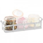 Cal-Mil 3335-13 Black Rustic Jar Condiment Display with 17 oz. Jars - 12 3/4