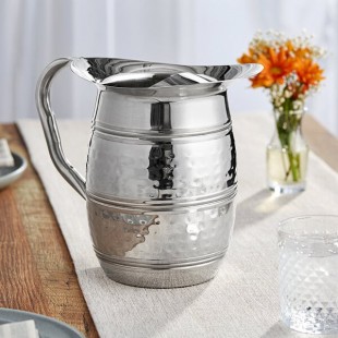 Acopa 96 oz. Hammered Stainless Steel Bell Pitcher with Ice Guard Acopa 96 oz. Hammered Stainless Steel Bell Pitcher with Ice Guard