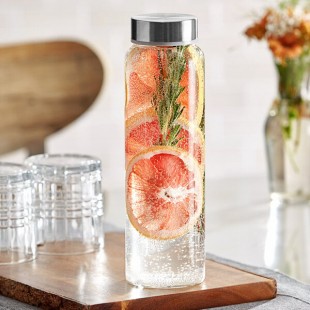 Libbey 92170 Kinetix 33 oz. Customizable Glass Water Bottle with Metal Lid - 12/Case