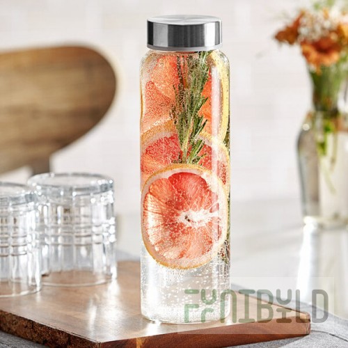 Libbey 92170 Kinetix 33 oz. Customizable Glass Water Bottle with Metal Lid - 12/Case