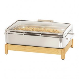 Cal-Mil Blonde 8 Qt. Full Size Chafer with Induction Unit, Soft-Close Lid, and Maple Wood Stand 23718-71 Cal-Mil Blonde 8 Qt. Full Size Chafer with Induction Unit, Soft-Close Lid, and Maple Wood Stand 23718-71