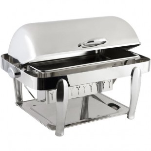 Bon Chef 10040CH Manhattan 8 Qt. Stainless Steel with Chrome Accents Roll Top Chafer with Vented Lid