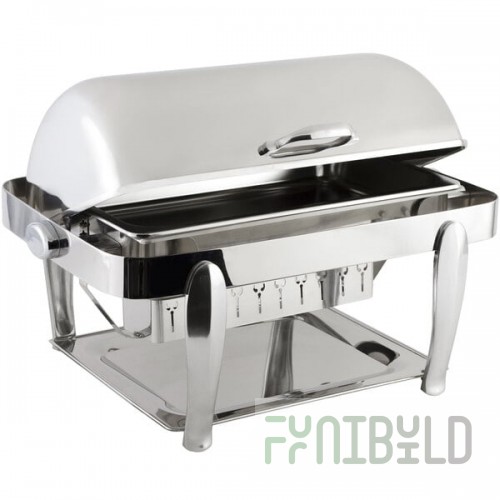 Bon Chef 10040CH Manhattan 8 Qt. Stainless Steel with Chrome Accents Roll Top Chafer with Vented Lid