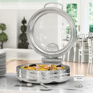 Acopa Manchester 6 Qt. Round Stainless Steel Induction Chafer with Glass Top and Close Lid