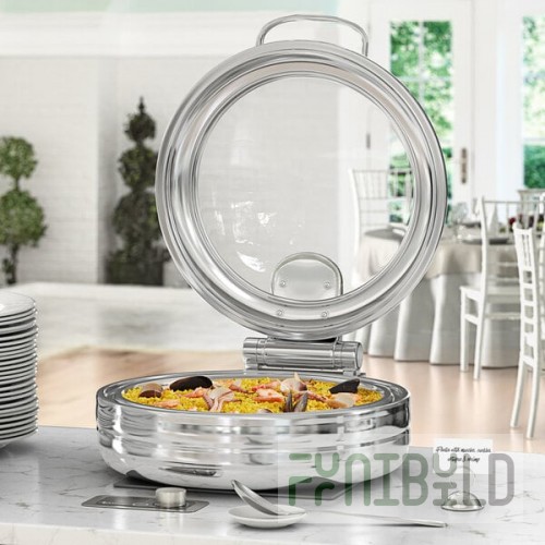 Acopa Manchester 6 Qt. Round Stainless Steel Induction Chafer with Glass Top and Close Lid