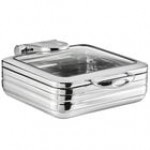 Acopa Manchester 6 Qt. Round Stainless Steel Induction Chafer with Glass Top and Close Lid Acopa Manchester 6 Qt. Round Stainless Steel Induction Chafer with Glass Top and Close Lid