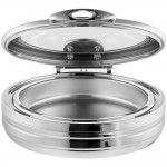 Acopa Manchester 6 Qt. Round Stainless Steel Induction Chafer with Glass Top and Close Lid Acopa Manchester 6 Qt. Round Stainless Steel Induction Chafer with Glass Top and Close Lid
