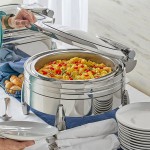 Acopa Manchester 6 Qt. Round Stainless Steel Induction Chafer with Glass Top and Close Lid Acopa Manchester 6 Qt. Round Stainless Steel Induction Chafer with Glass Top and Close Lid