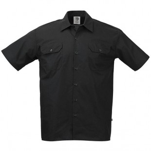 Mercer Culinary M60250BK Metro Edge Unisex Black Short Sleeve Brewer / Work Shirt - L