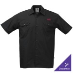 Mercer Culinary M60250BK Metro Edge Unisex Black Short Sleeve Brewer / Work Shirt - L Mercer Culinary M60250BK Metro Edge Unisex Black Short Sleeve Brewer / Work Shirt - L
