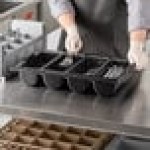 Choice Black 4-Compartment Plastic Cutlery Box / Flatware Bin with Handles
