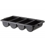 Choice Black 4-Compartment Plastic Cutlery Box / Flatware Bin with Handles