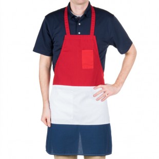 Intedge Red White and Blue Poly-Cotton Bib Apron with 1 Pocket - 34