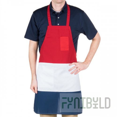 Intedge Red White and Blue Poly-Cotton Bib Apron with 1 Pocket - 34