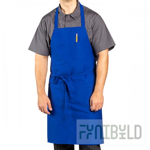 Uncommon Chef 3004 Royal Blue Customizable Poly-Cotton Twill Bib Apron with 3 Pockets - 34