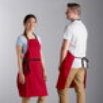 Choice Red Poly-Cotton Adjustable Bib Apron with 2 Pockets and Black Webbing Accents - 32 Choice Red Poly-Cotton Adjustable Bib Apron with 2 Pockets and Black Webbing Accents - 32
