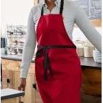 Choice Red Poly-Cotton Adjustable Bib Apron with 2 Pockets and Black Webbing Accents - 32 Choice Red Poly-Cotton Adjustable Bib Apron with 2 Pockets and Black Webbing Accents - 32