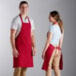 Choice Red Poly-Cotton Adjustable Bib Apron with 2 Pockets and Black Webbing Accents - 32 Choice Red Poly-Cotton Adjustable Bib Apron with 2 Pockets and Black Webbing Accents - 32