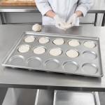 Chicago Metallic 41002 Glazed Aluminized Steel 15 Mold 3.32 oz. Individual Hamburger Bun / Muffin Top / Cookie Pan - 17 3/4