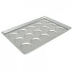 Chicago Metallic 41002 Glazed Aluminized Steel 15 Mold 3.32 oz. Individual Hamburger Bun / Muffin Top / Cookie Pan - 17 3/4
