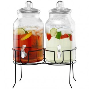 Stylesetter Rustic Home 1 Gallon Double Glass Beverage Dispenser with Black Metal Stand by Jay Companies Stylesetter Rustic Home 1 Gallon Double Glass Beverage Dispenser with Black Metal Stand by Jay Companies