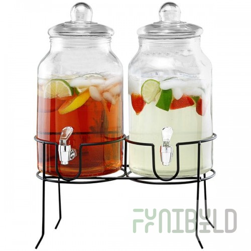 Stylesetter Rustic Home 1 Gallon Double Glass Beverage Dispenser with Black Metal Stand by Jay Companies