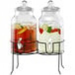 Stylesetter Rustic Home 1 Gallon Double Glass Beverage Dispenser with Black Metal Stand by Jay Companies