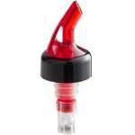TableCraft 1.25 oz. Red Spout / Clear Tail Measured Liquor Pourer with Collar 2248A - 12/Pack