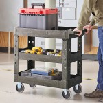 Choice Medium Black 3-Shelf Utility Cart - 34 1/2 Choice Medium Black 3-Shelf Utility Cart - 34 1/2