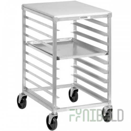 Channel 425AP 9 Pan Aluminum End Load Half Height Sheet / Bun Pan Rack with PolyTop Work Surface - Assembled
