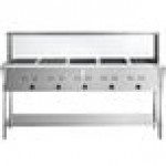 Avantco STE-5SG Five Pan Open Well Electric Steam Table with Undershelf, Overshelf, and Sneeze Guard - 208/240V, 3750W