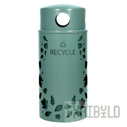 Ex-Cell Kaiser NS33-LV R MAL Nature Series Round 33 Gallon Steel Malachite Leaves Recycling Bin