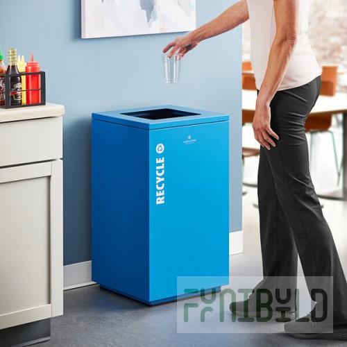 Lancaster Table & Seating 25 Gallon Blue Steel Square Decorative Recycling Bin with Open Top Lid