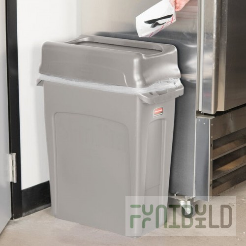 Rubbermaid® Slim Jim 64 Qt. / 16 Gallon Beige Rectangular Trash Can with Beige Drop Shot Lid