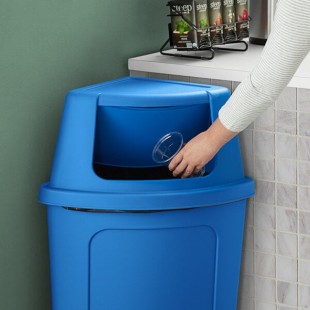 Lavex 21 Gallon Blue Corner Round Push Door Trash Can Lid