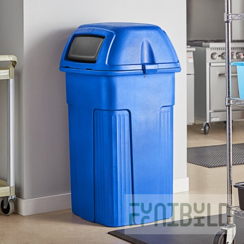 Toter ST50BLKT Slimline Blue 50 Gallon Square Trash Can with Square Dome Lid