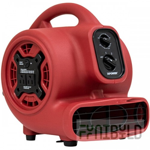 XPOWER P-230AT-Red 3-Speed Compact Air Mover with GFCI Power Outlets and Timer - 1/5 hp