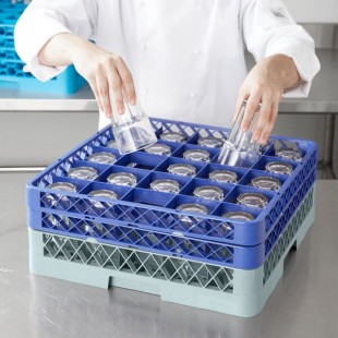 Noble Warewashing 25-Compartment Gray Full-Size Glass Rack with 2 Blue Extenders Noble Warewashing 25-Compartment Gray Full-Size Glass Rack with 2 Blue Extenders